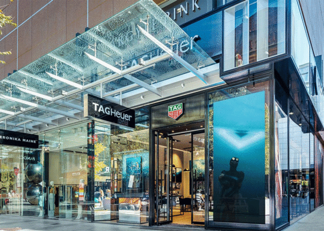 TAG Heuer Sydney store features modern watch displays.