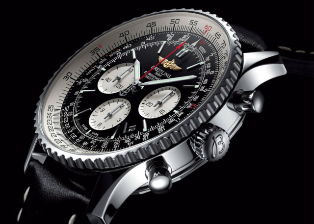 Luxury Breitling chronograph watch with black dial.