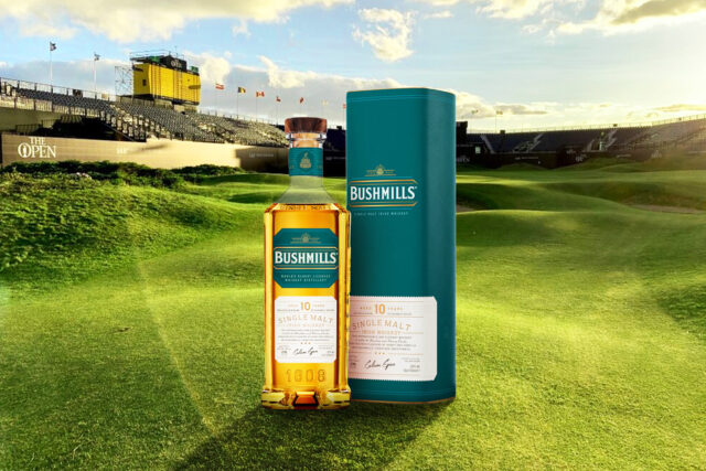 Bushmills whiskey on a golf course.