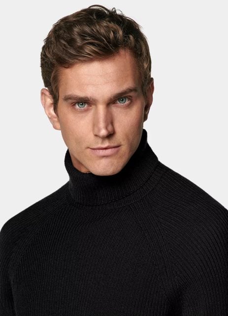 Black Merino Ribbed Turtleneck