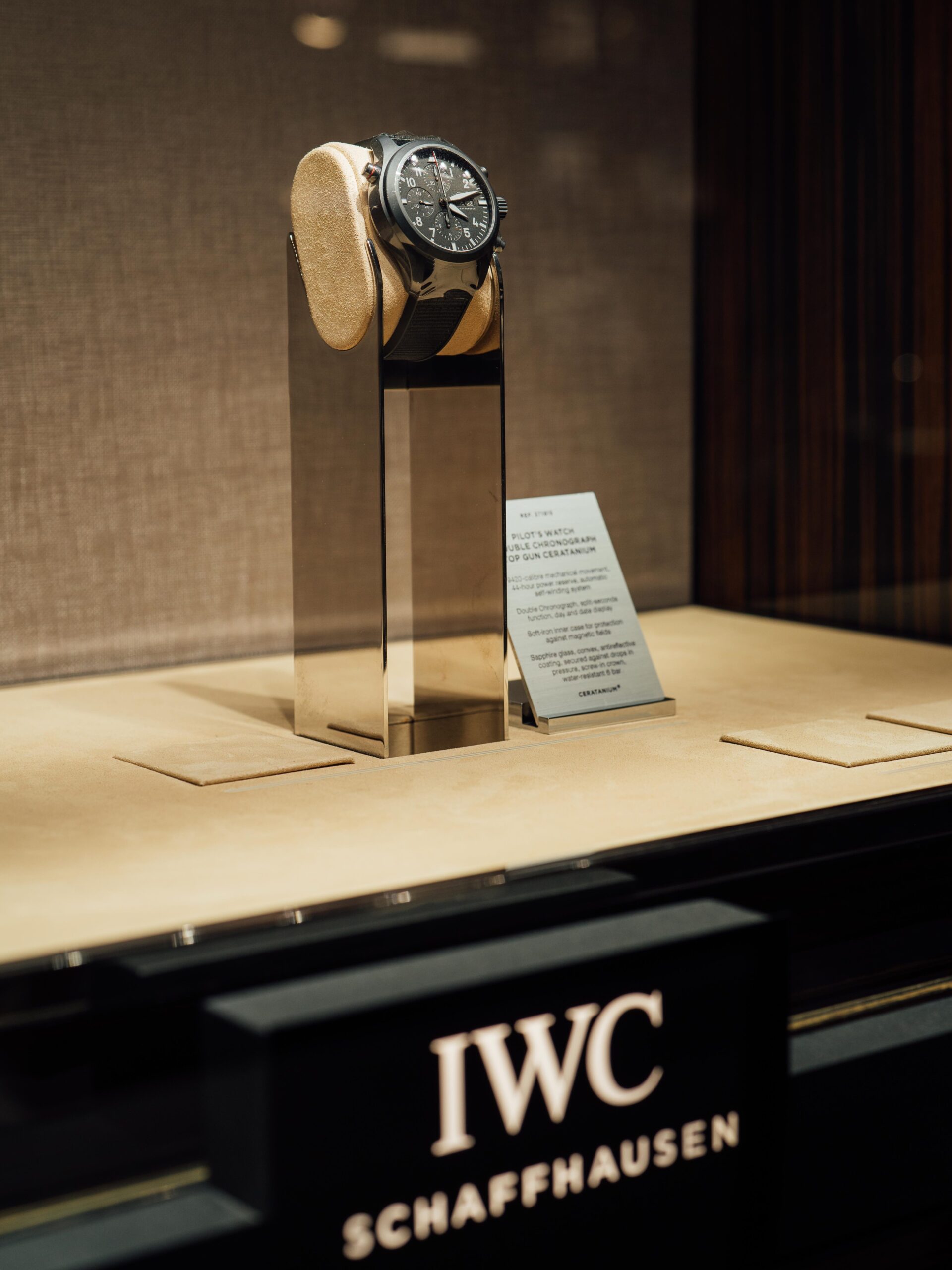 IWC Schaffhausen luxury watch with silver details.