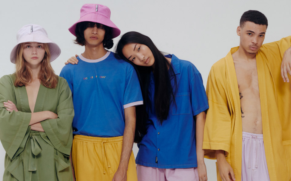 Group wears colorful Australian menswear brands' clothing.