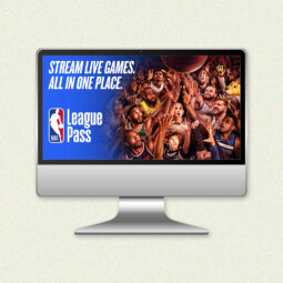 NBA League Pass ad with live game streaming.