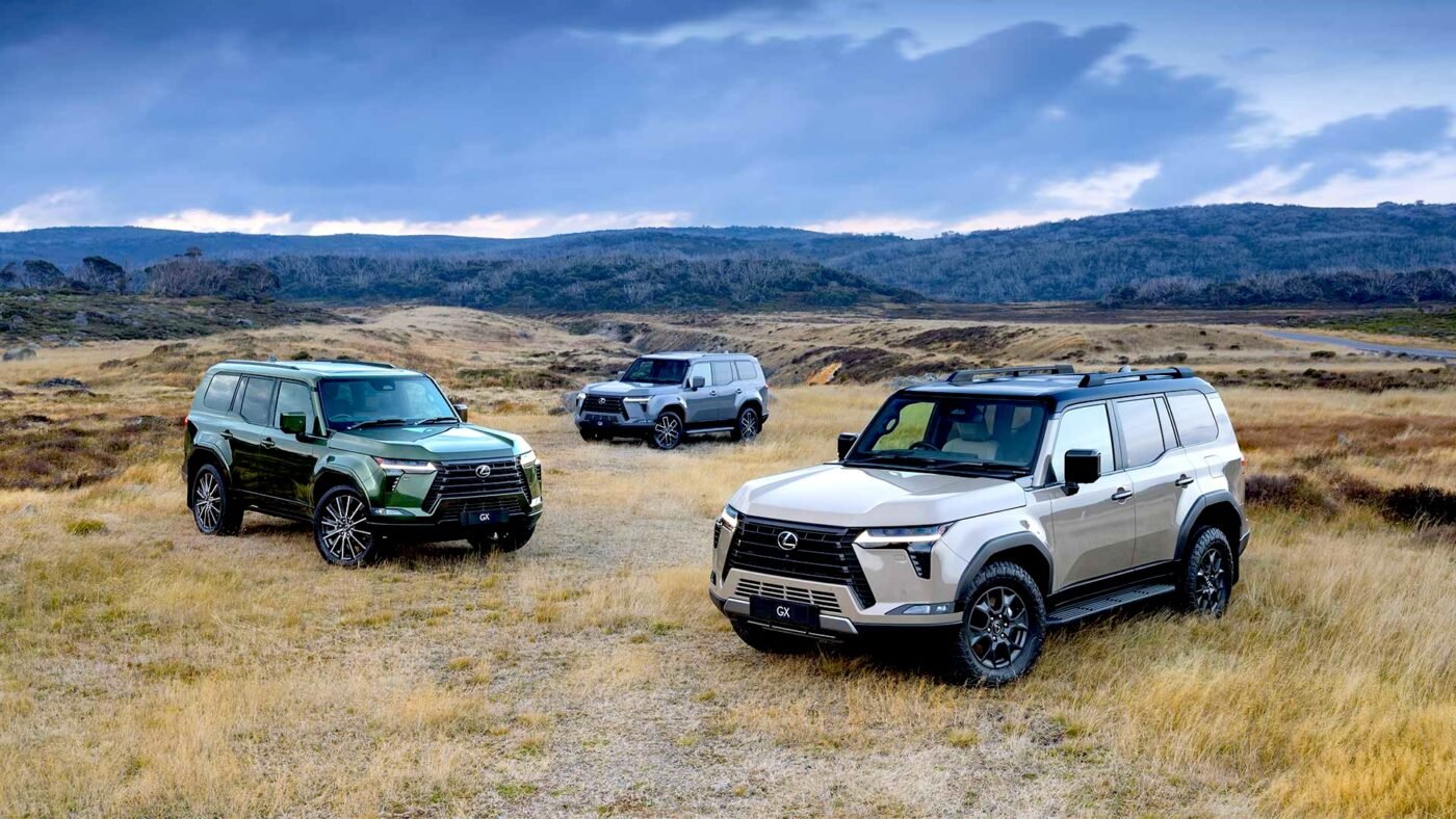 Luxury SUVs, including Lexus GX550, in Australia's mountains.