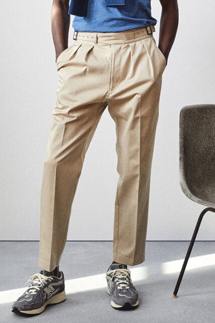 Lightweight Italian Cotton Gurkha Trouser in Sand Stone