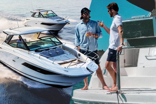 Two men relax on a luxury Sydney boat.