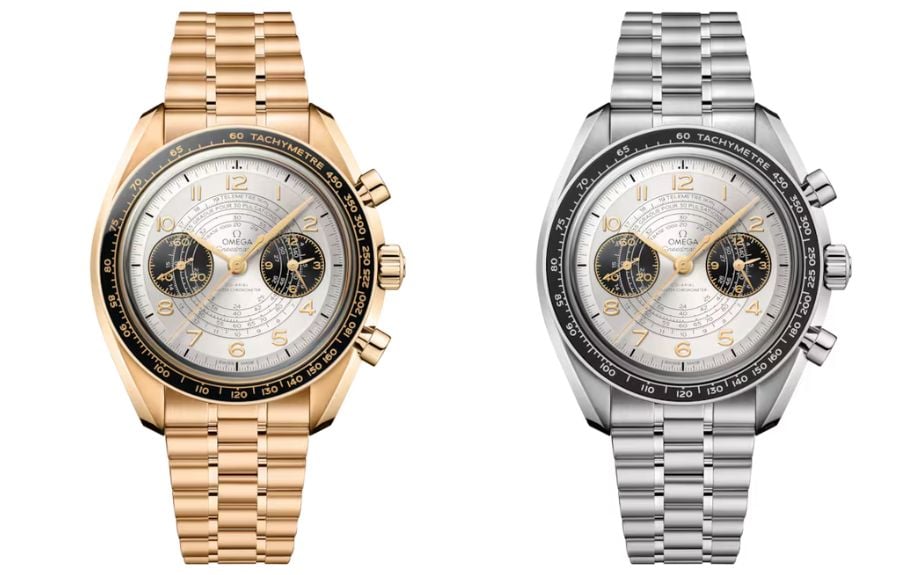 Omega watches: gold and silver with subdials.