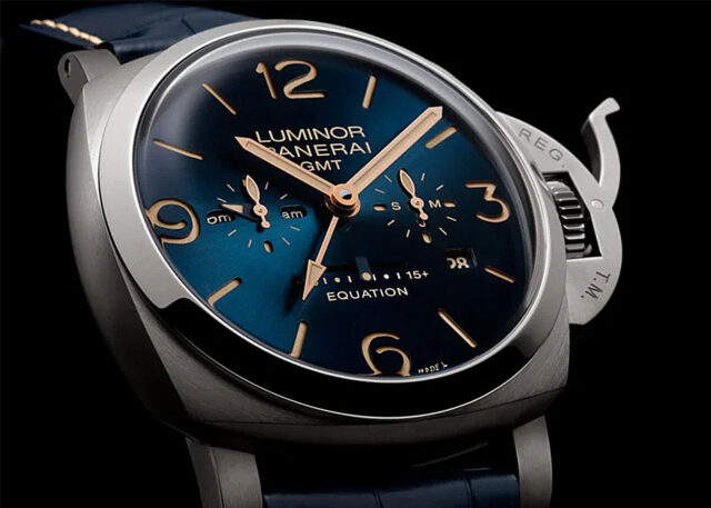 Panerai Luminor GMT watch with blue dial.