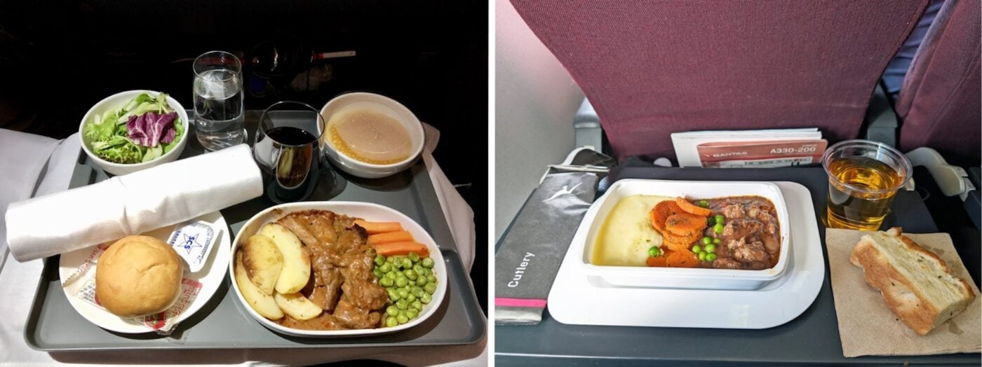 Qantas meals: Premium Economy vs. Economy comparison.