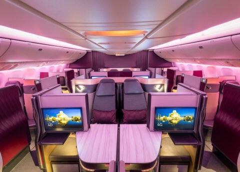 Qatar Airways' QSuite: luxurious, semi-enclosed airplane cabin.