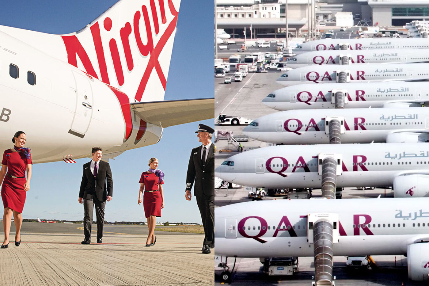 Virgin crew walks, Qatar planes.