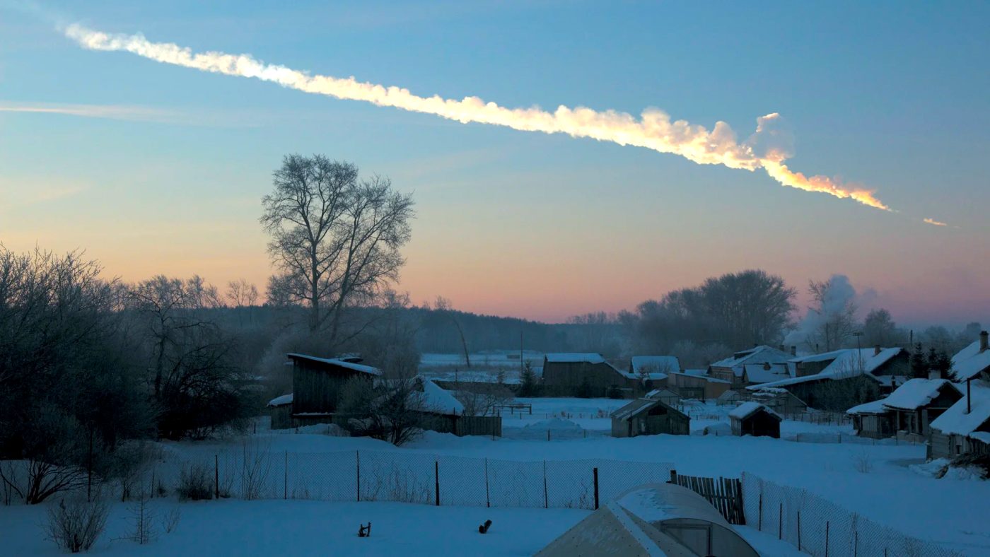 A trail left by the asteroid above Chelyabinsk in Russia