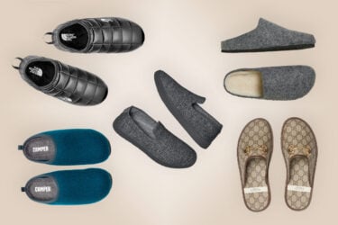 Men's slippers assortment: loafers, slip-ons, clogs.