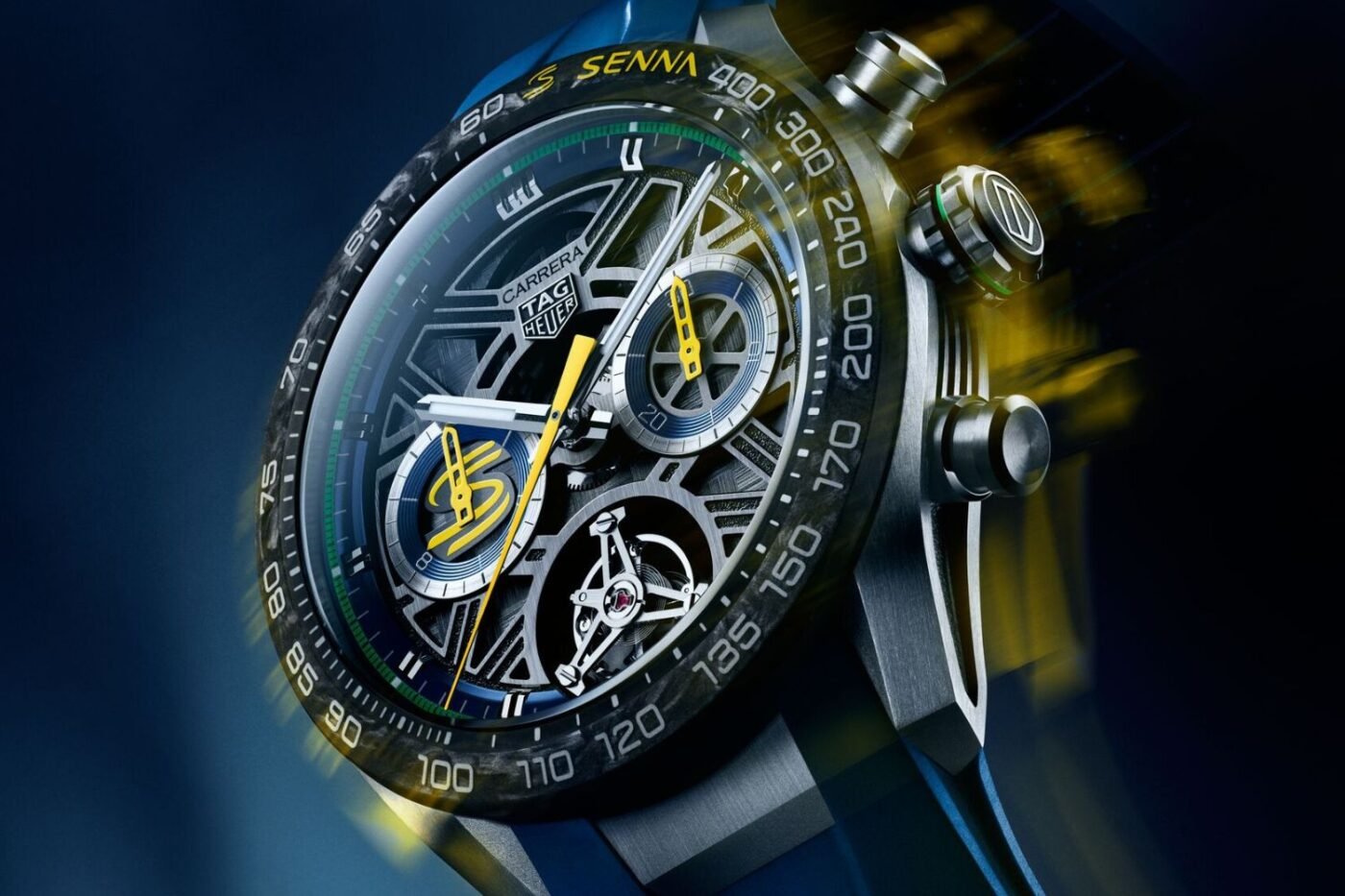 Close-up of TAG Heuer Carrera Senna watch.