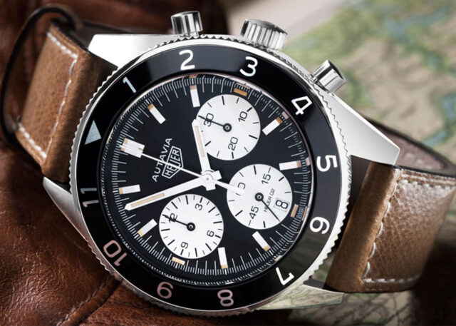 TAG Heuer Autavia watch with leather strap.