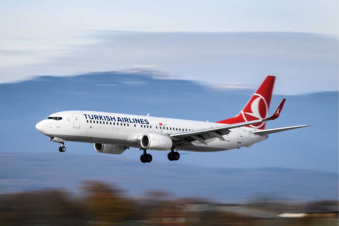 Turkish Airlines plane taking off.