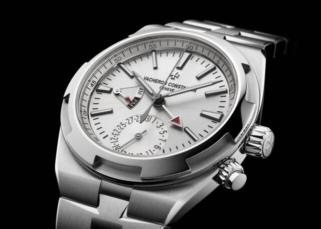 Vacheron Constantin silver watch with date display.