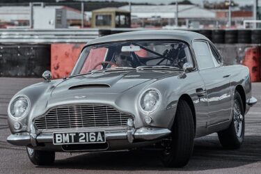 Aston Martin DB5 at Silverstone with Vettel.