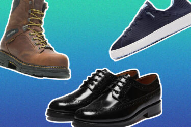 Men's shoes: boots, dress shoes, sneakers.